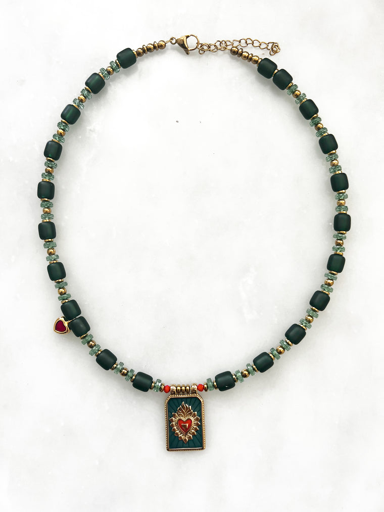 Goupi -  Heart necklace green