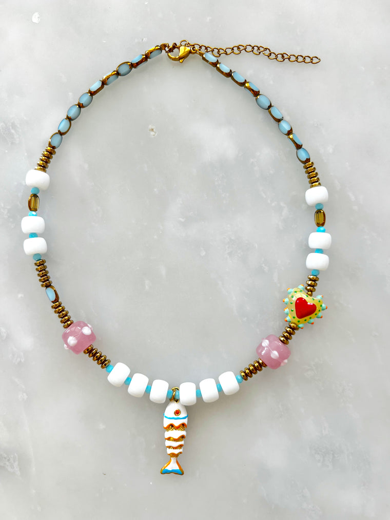 Goupi -  Fish necklace white