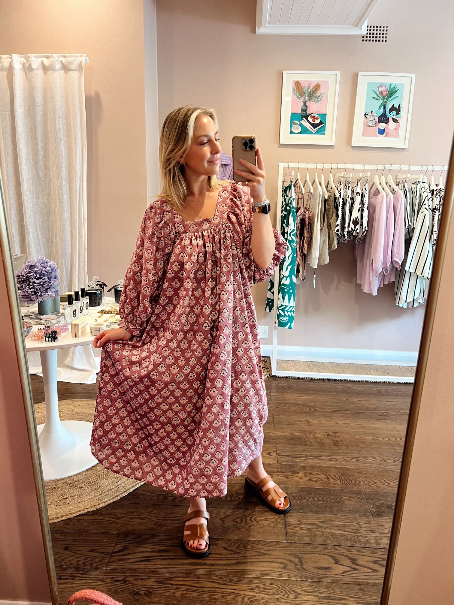 Burgundy sales smock dress