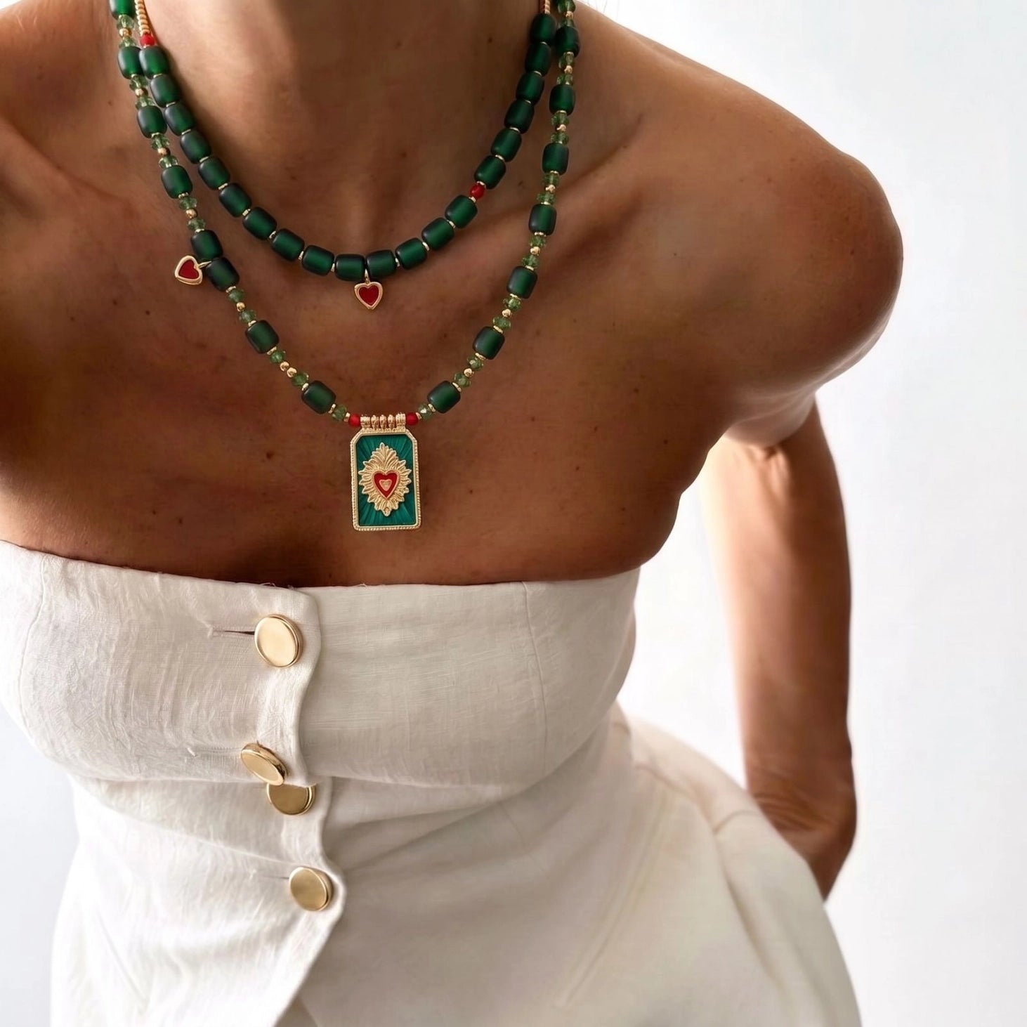 Goupi -  Heart necklace green